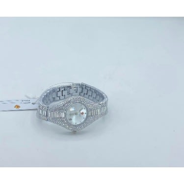 Round Iced Women's Silver Wrist Watch