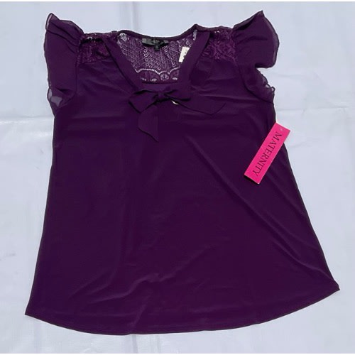 Tutta Bella Maternity - Grommet Tie Neck Lace Blouse - Purple