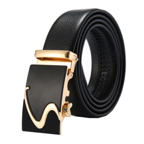 Men Automatic Leather Belt-Black & Gold