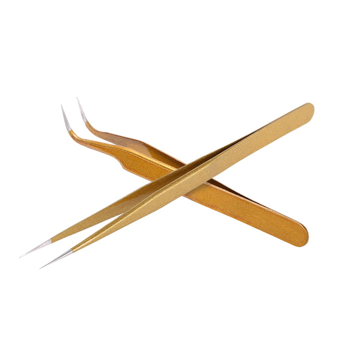 2Pcs Straight   Curved Tweezers Nippers False Eyelash
