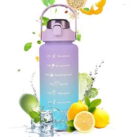 Large Capacity Time Marked Water Bottle With Straw  - 2L