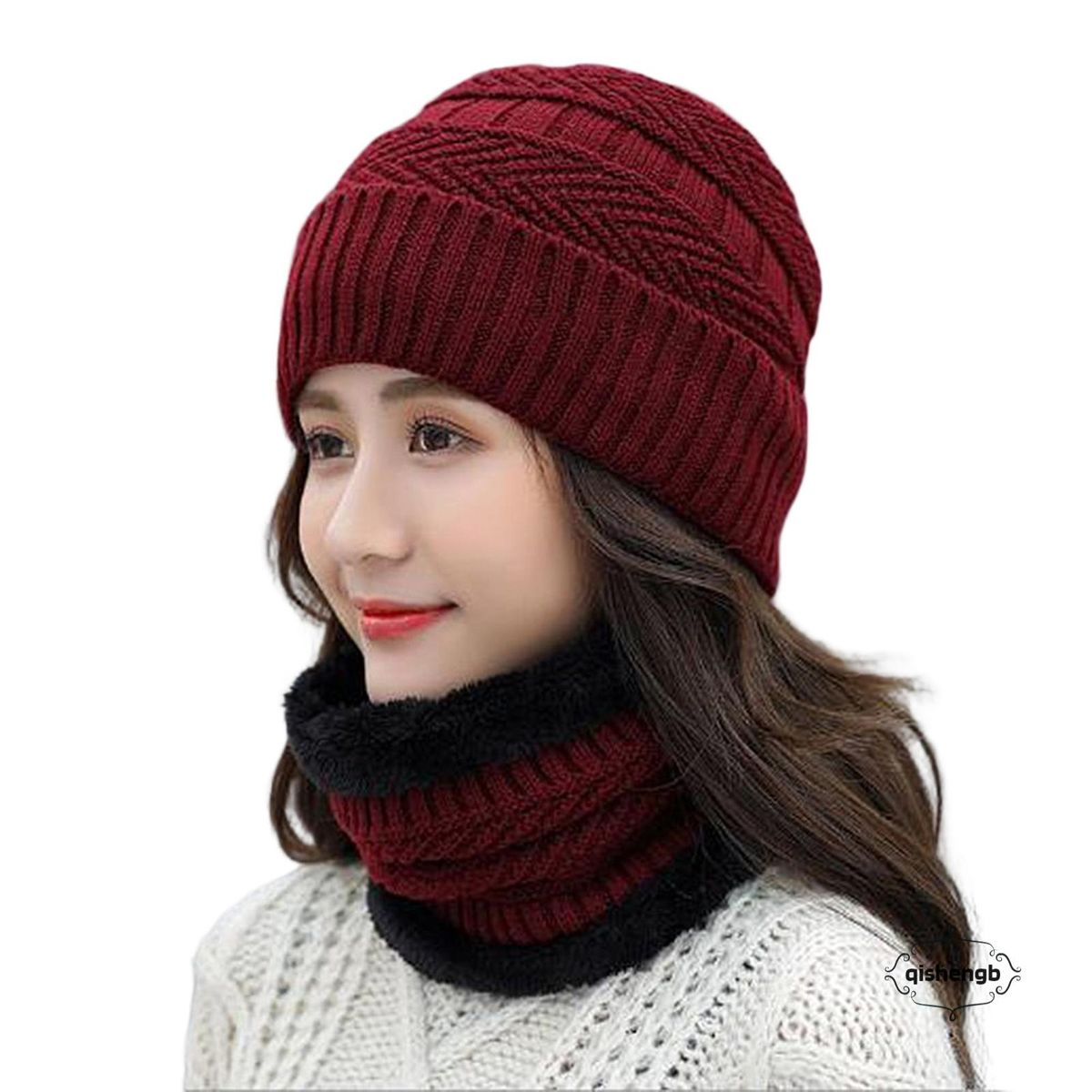 Women's Knitted Hat Scarf Set One-piece Winter Warming Ear