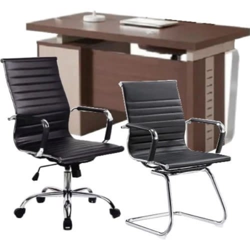 1.4mtrs Executive Office Table With 3 Drawers + 2 Leather Office Executive Chairs