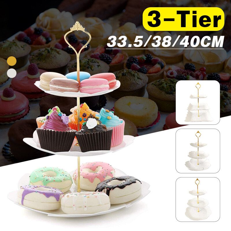 3-Tier Cake Stand Desserts Tray Candy Snack Buffet Cookies Fruit Plate Food Display Stand For Wedding Home Birthday Tea Party White TYPE D