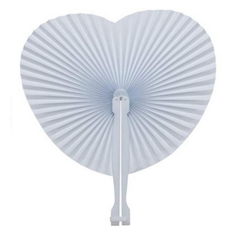 Folding Ceremony Wedding Supplies Fan Birthday Party Plastic White Home Paper Decoration Fan 1PC Round Handle Shape Hot Heart