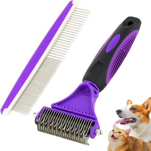 TD Dematting Pet Comb With Dual Rake - Purple