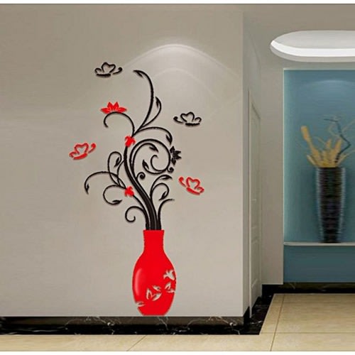 3D Flower Vase Removable Wall Sticker - Red