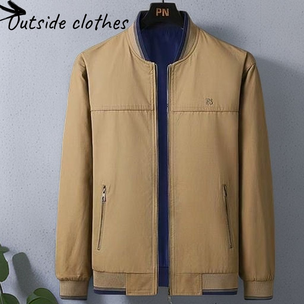 Mens Lightweight Coats Double Sided Wear Outerwear Blazer Jackets - Brown