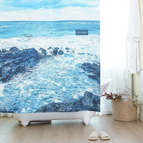 RESTINBATH Fabric Bathroom Shower Curtain Deep Blue Sea