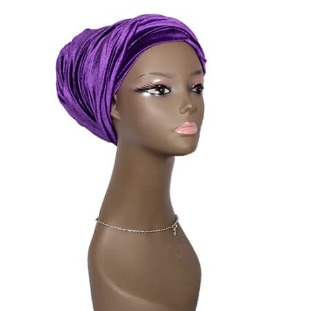 Classic Velvet Cap Wrap Turban - Purple