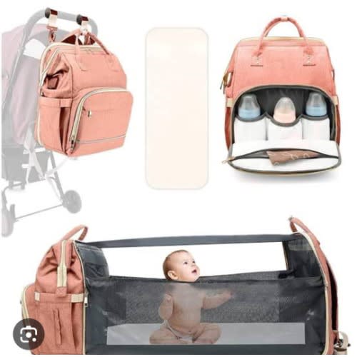 Mom Backpack Nursing Diaper Bag Convertible To Baby Bed