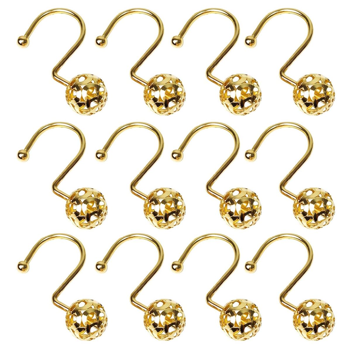 12Pcs Shower Hanger Rings Washroom Bathroom Curtain Rod Hooks Golden