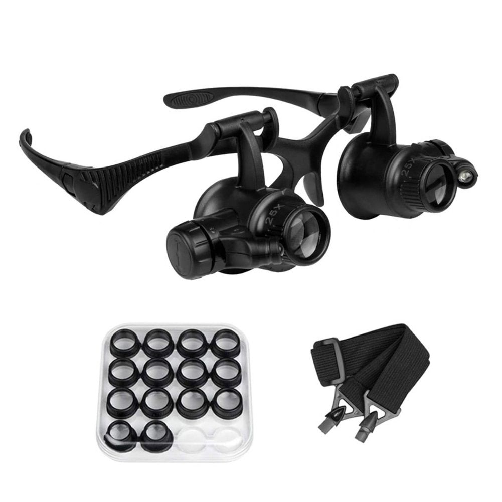 2.5X 4X 6X 8X 10X 15X 20X 25X Multi-Power Double LED Lights Magnifier Eye Glasses Watch Repair Loupe Jeweler Magnifying Glass