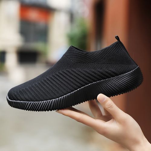 Ladies Elastic Big Size Shoes Female Non-slip Light Casual Shoes Black