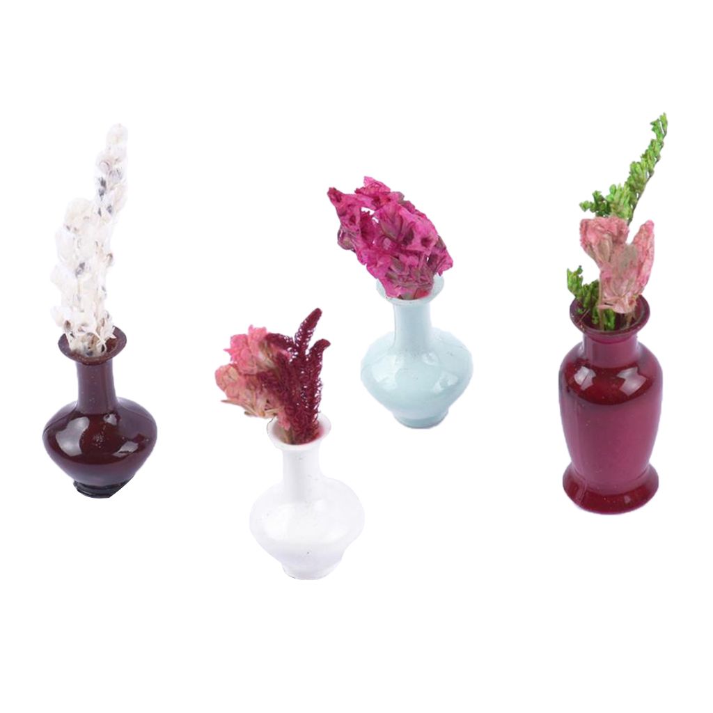 4 Pieces Beautiful Flower Plants In Vase For Dollhouse Living Room