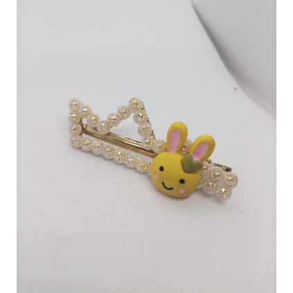 Shimmery Glitter Smiley Bunny Hair Clip - Yellow