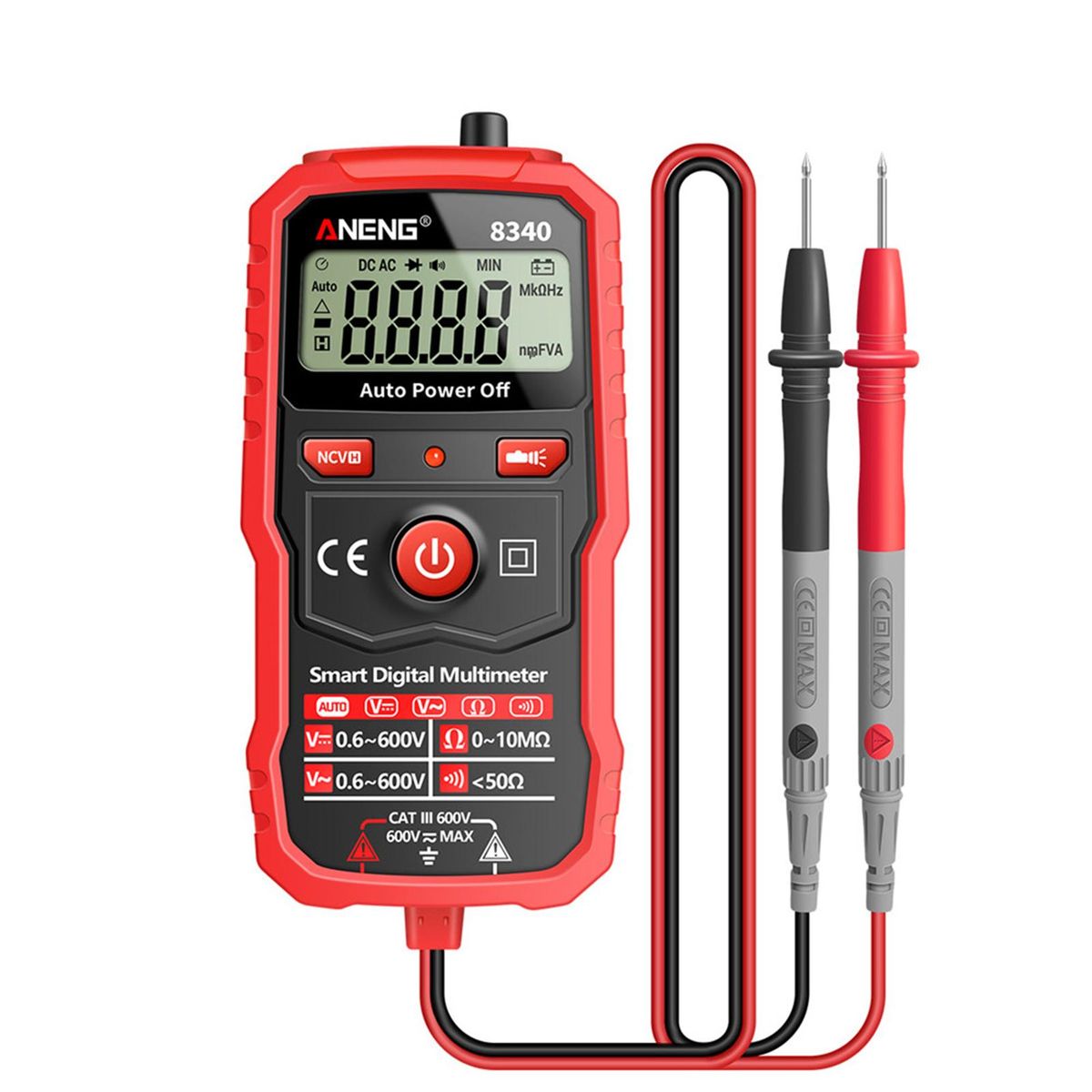 ANENG 8340 Smart Digital Multimeter Auto Recognition 1999 Counts Voltmeter Electric Test Pen with Backlight Screen Flashlight NCV Induction AC DC Voltage Resistance Breakpoint Live Wire Testing
