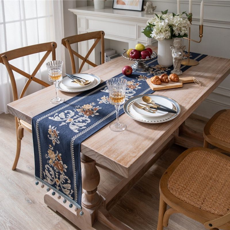 Vintage Flower Chenille Beads Table Runner, Size: 32x200cm