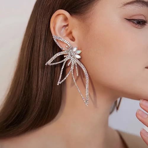 Floral Rhinestone Drop Statement Earring
