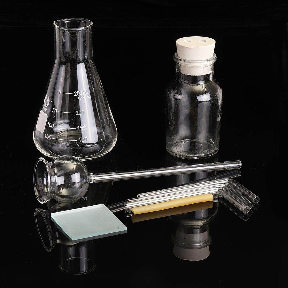 Laboratory CO2 Carbon Dioxide Gas Preparation Kit Lab Glass Conical Flask Funnel Collection Bottle
