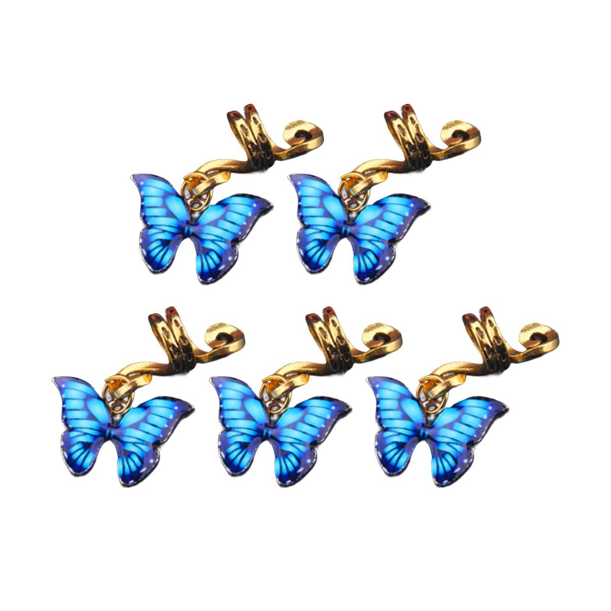 5Pcs Dreadlocks Pendants Hair Pendants Butterfly DIY Braids Cuffs Rings Blue