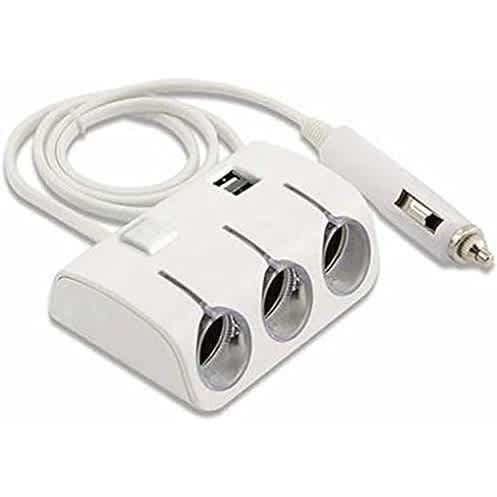 3 In 1 Multipurpose Car Cigarette Lighter Adapter - White