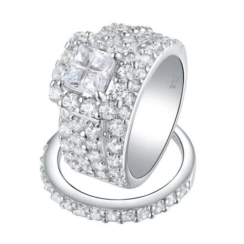 FP Halo Wedding Rings-925 Sterling - Silver