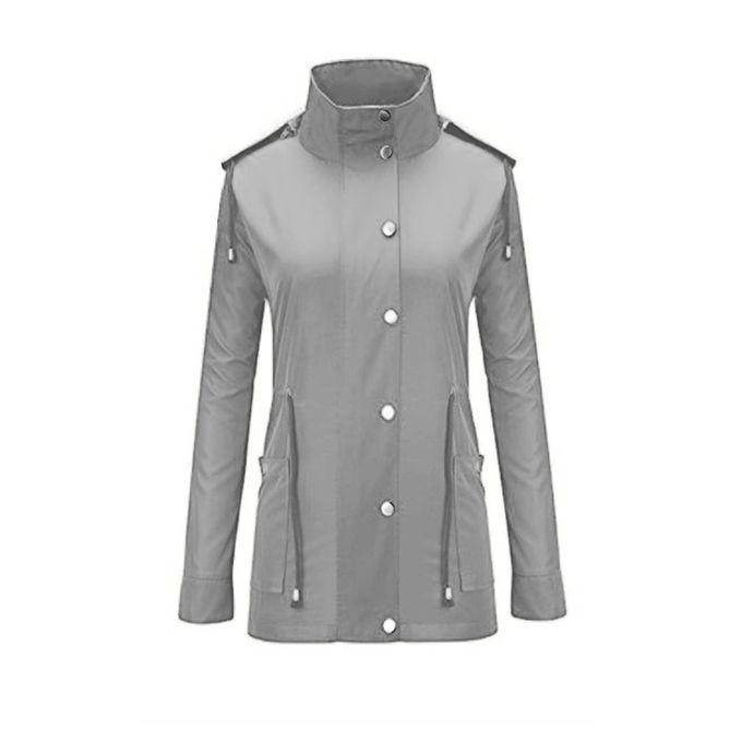 Women Hooded Rain Oats Long Sleeve Waterproof Rain Ja Ket Outdoor Rainwear-gray-XXL