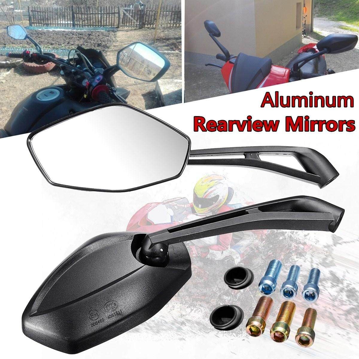 Pair Black Universal Aluminum Rod Rear View Side Mirrors With 8mm&10mm Screws