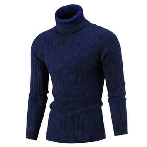 Men & Women Long Sleeves Top Turtleneck p- Navy Blue