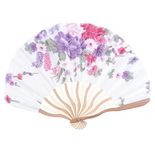 Bamboo Flower Printed Japanese Style Foldable Hand Held Fan