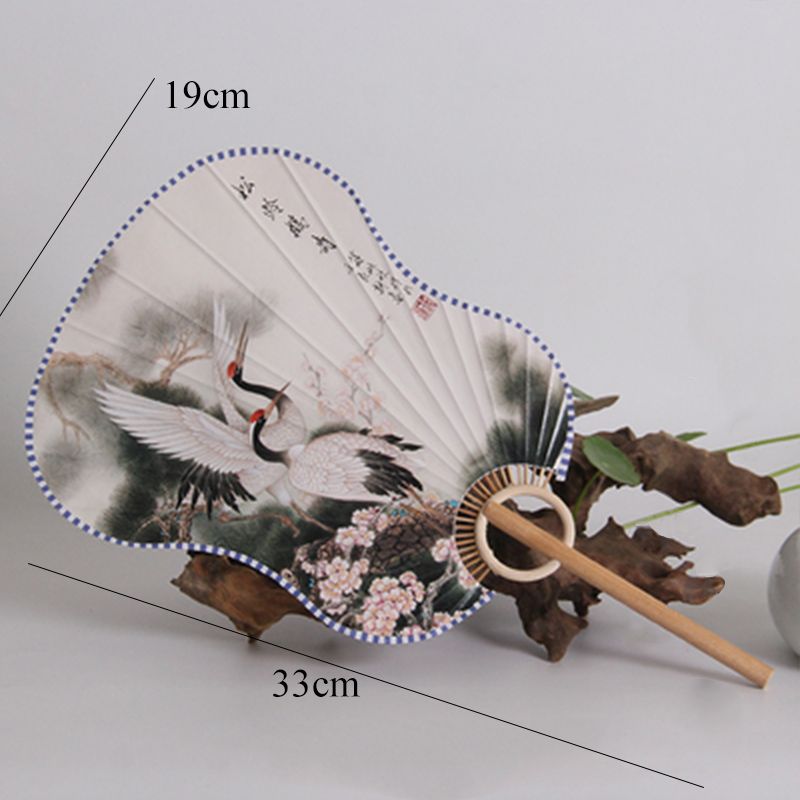 Decoration Shooting Silk Material Paper Cloth Collection Bamboo Old Fashion Props Pu Round Home Fan Printing Fan Style For