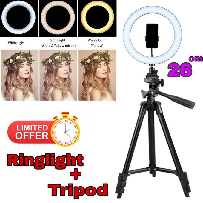 26cm Photo Ring Light LED Selfie Ring Light Phone Remote Control Light Photography Lighting with Tripod Stand Youtube Video