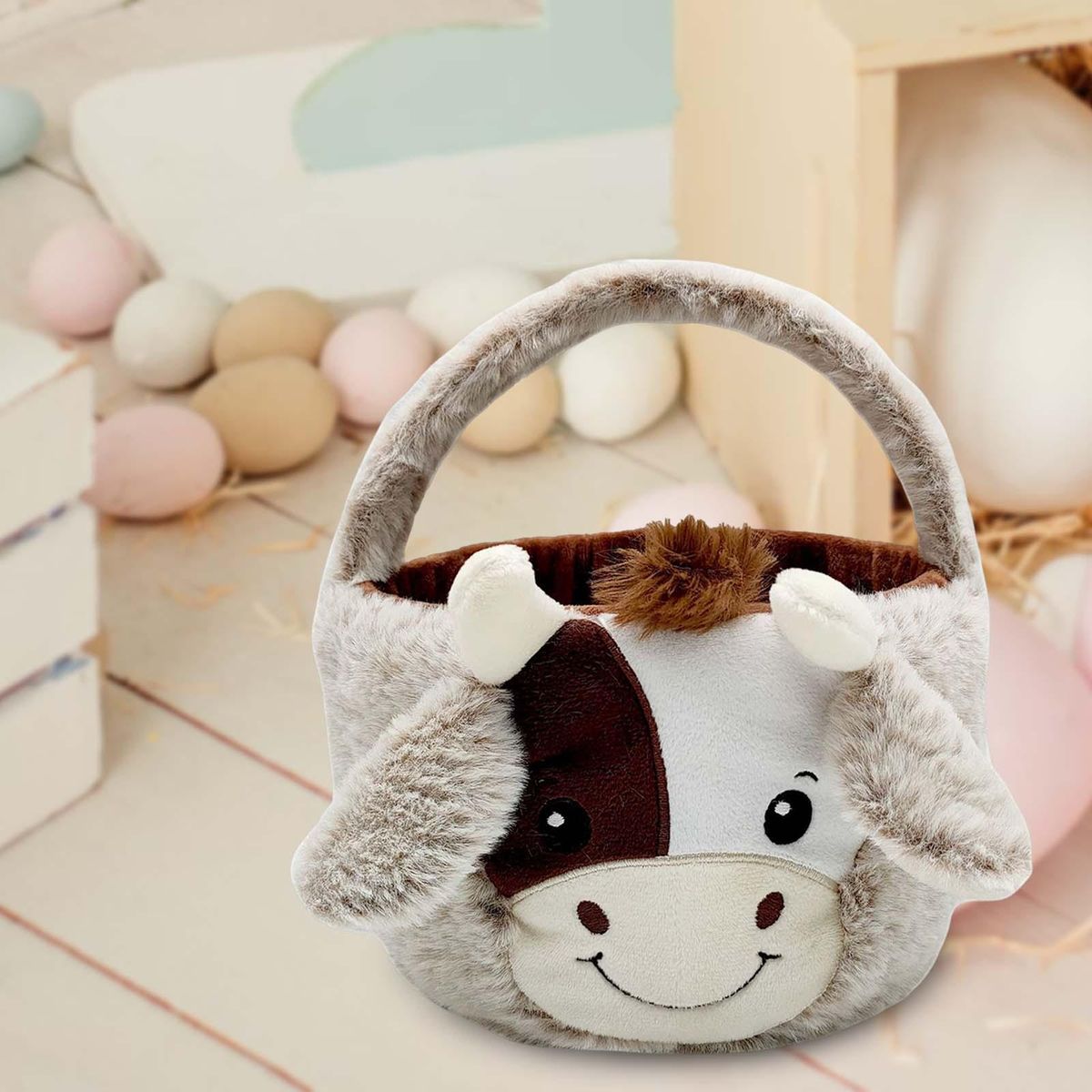 Plush Cow Easter Basket Gift Bag Reusable For Birthday