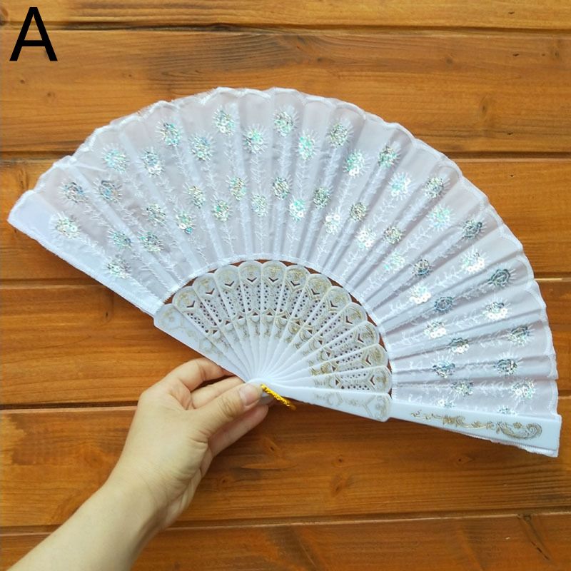 Fan Carved Folding Decor Sequins Plastic Tail Accessory Art Fan Feather Home Crafts Print Summer Bone Embroidery Hand