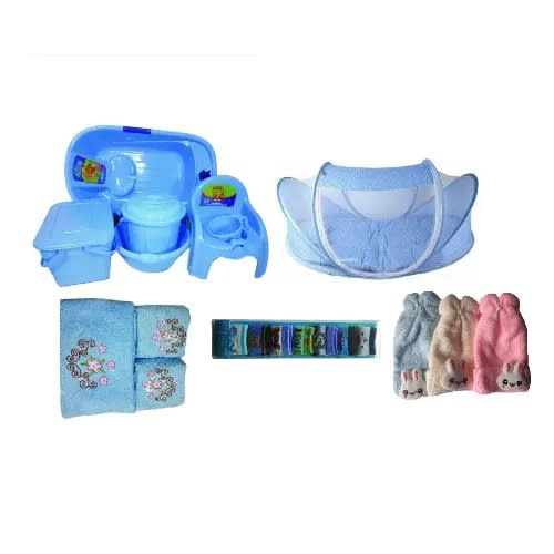 Cherish Baby Bath Set And Bed Net + Bath Towel + Baby Socks And Cap