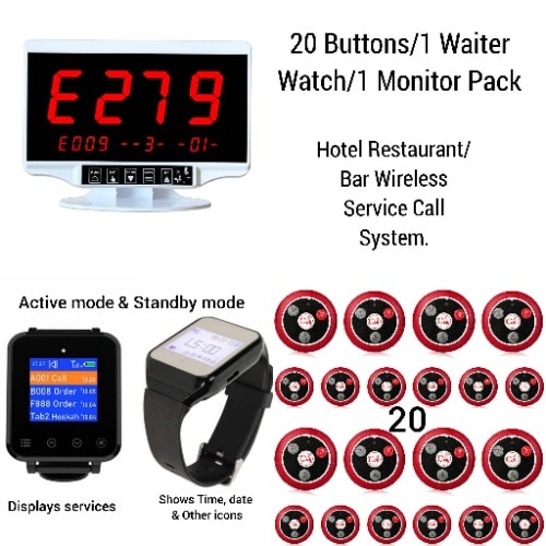 Wireless Call System 20 Buttons - 1Watch - 1 Monitor Pack