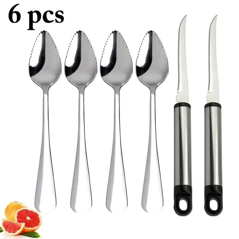 4pcs Fruit Spoon Stainless Steel Fruit Serving Spoon Grapefruit Spoons with 2 Grapefruit Peeler Fruit Vegetable kitchen Tools