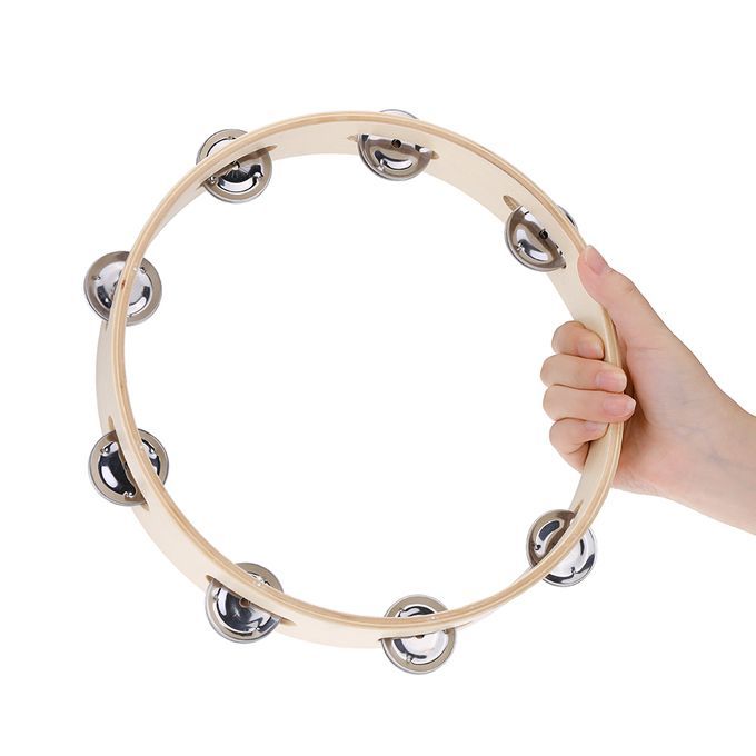 Kids 10" Hand Held Wood Headless Tambourine Bell With Metal