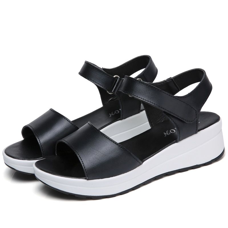 Genuine Leather Women Sandals Shoes Platform Ladies White Sneakers Sandals Shoe 2018 Summer Open Toe Fashion High Heel Footwear