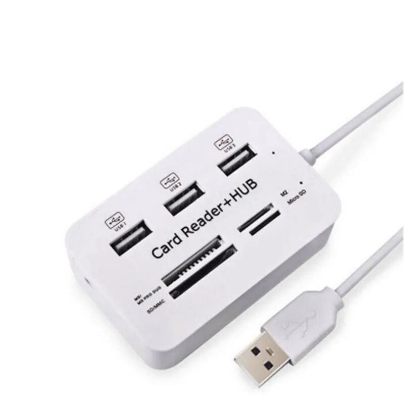 New Portable All In One USB 2.0 Hub 3 Ports With USB Card Reader Hub 2.0 480Mbps Combo For MS/M2/SD/MMC/TF For PC Laptop