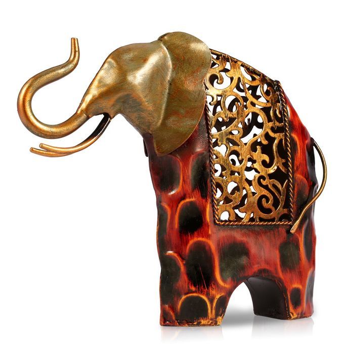 TOOARTS Carved Iron Art Elephant   Metal Animal Sculpture  -