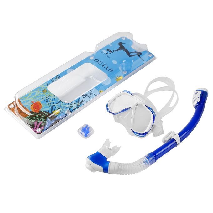 OUTAD Diving Snorkeling Freediving Mask Snorkel Set Tempered Glass Lenses Blue