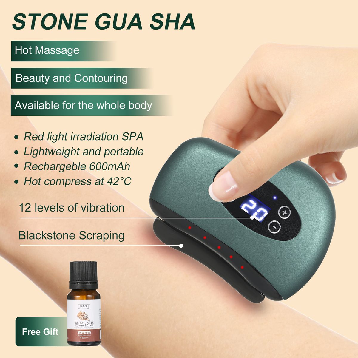 Micro-current Scraping Face Body Massager Rechargeable + 1*essential Oil