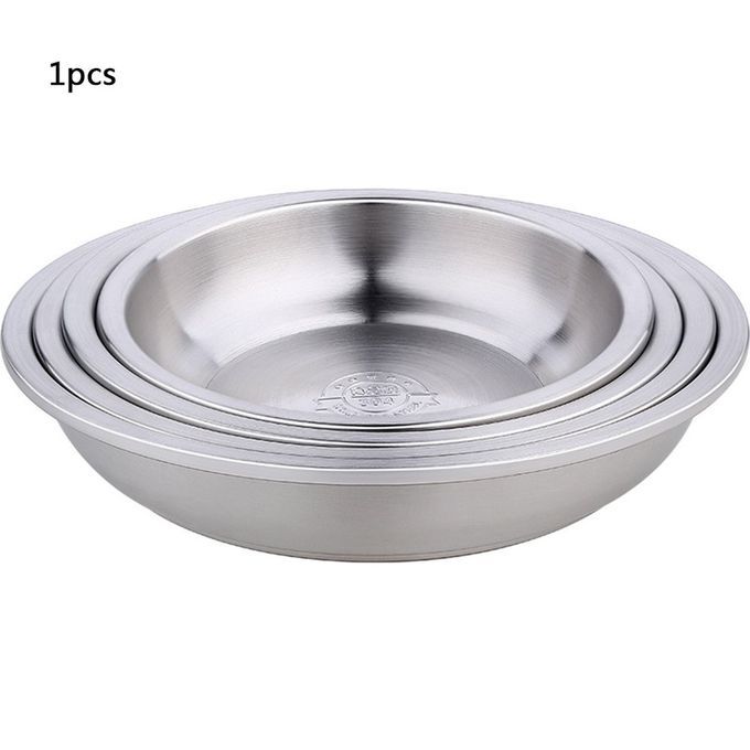 Stainless Steel Plate Dish Plate Dumplings Deep Dis  Deepening Thi K Plate-silver-20cm