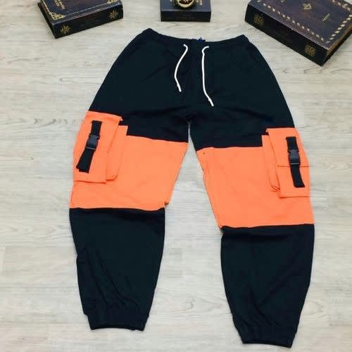 Cargo Pant Joggers - Black With Orange Patch