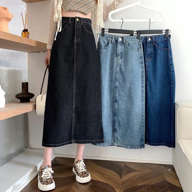 Denim skirt for women in spring and autumn, new fashion versatile high waisted Korean version,