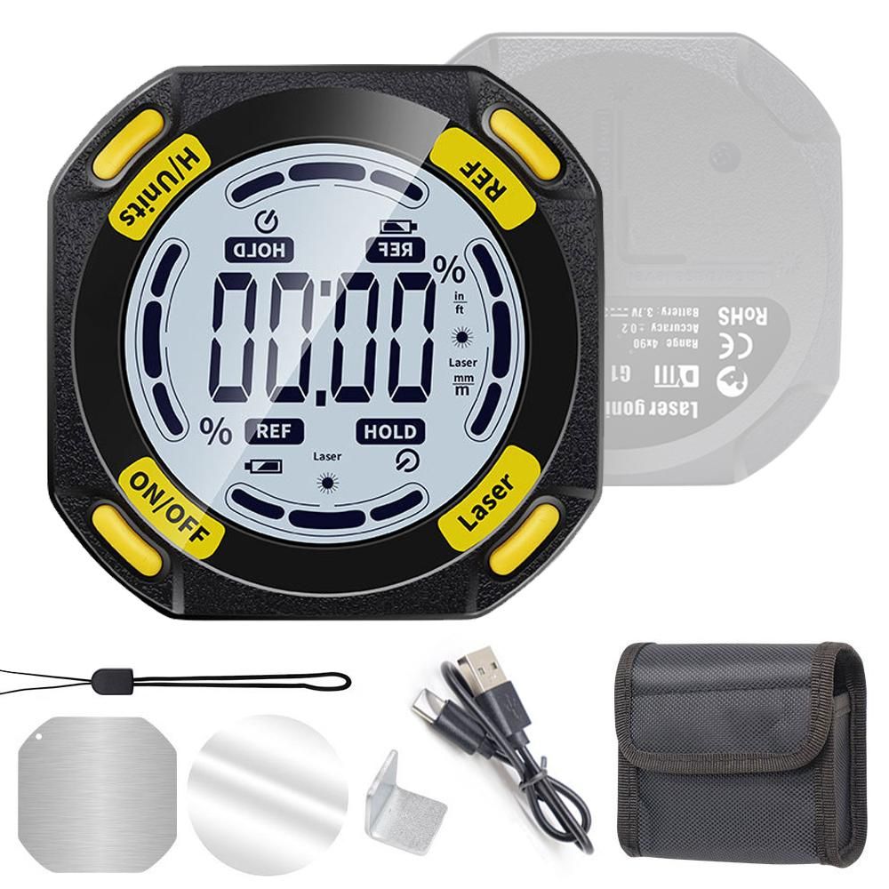 5-Sided Strong Magnetic Inclinator Digital Level and Angle Finder Versatile 4 * 90&deg; Inclinometer LCD Display Dipmeter Gauge 4 Unit Switchable with Two Laser Lines
