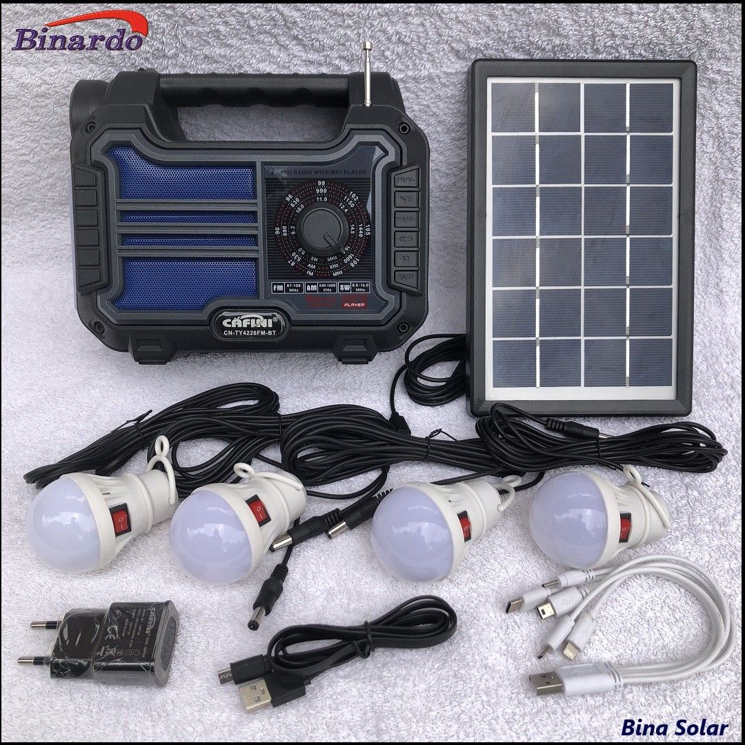 CN-TY4226FM-BT Solar Energy Lighting System Kit 4 Bulbs FM Bluetooth - Blue/Black