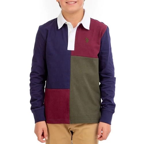Color Block Long Sleeve Rugby Shirt - Bgw